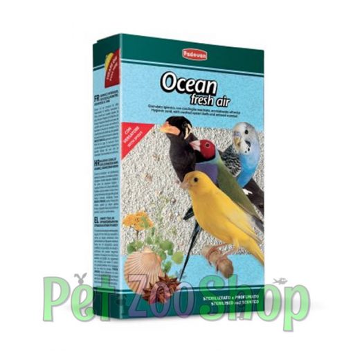 Ocean Fresh Air je higijenski pesak za ptice sa drobljenim školjkama ostriga i mirisom anisa.