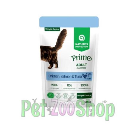 Nature’s Protection Adult Weight Control – komadići u sosu sa piletinom, lososom i tunjevinom 85g, mokra hrana za odrasle mačke