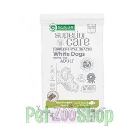 Nature’s Protection White Dog Hypoallergenic Dental 150g grain free poslastice sa belom ribom