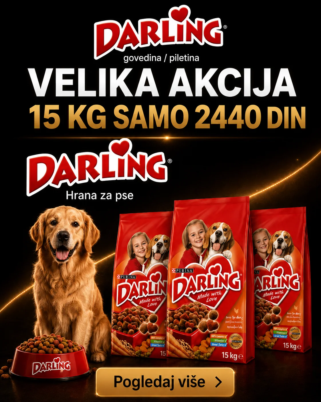 Darling hrana za pse 15 kg akcija 2440 din – Pet Zoo Shop
