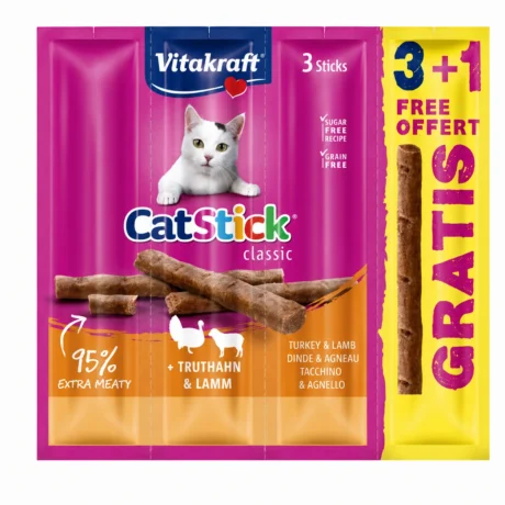 Vitakraft Cat Stick ćuretina i jagnjetina 3+1 GRATIS 4x6 g – poslastica za mačke