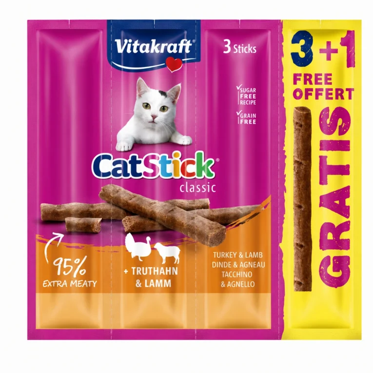 Vitakraft Cat Stick ćuretina i jagnjetina 3+1 GRATIS 4x6 g – poslastica za mačke