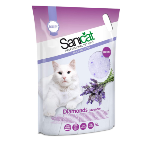 Sanicat Diamonds Lavender silikonski posip za mačke – 5 L