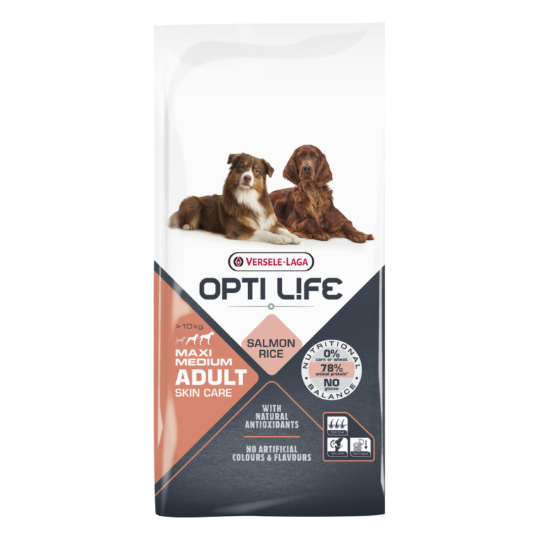 Opti Life Adult Skin Care Medium & Maxi – Hrana sa lososom za negu kože i dlake pasa Versele-Laga
