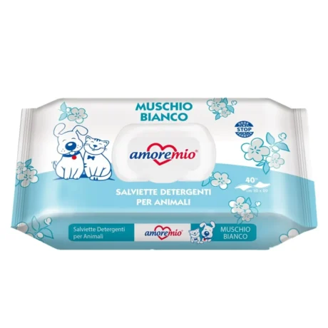 Amore Mio vlažne maramice Beli mošus za pse – 40 kom