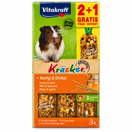 Vitakraft kreker za morska prasića med i spelta – 2+1 GRATIS, 3 štapića