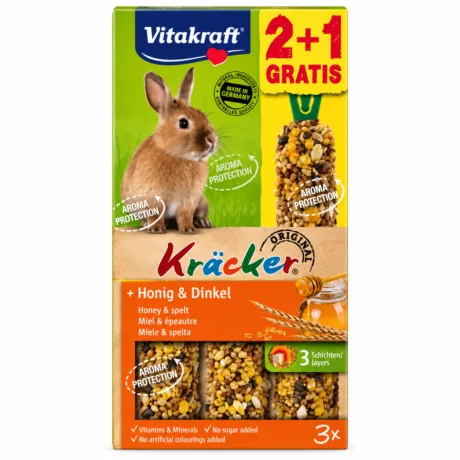 Vitakraft kreker za zečeve med i spelta – 2+1 GRATIS, 3 štapića