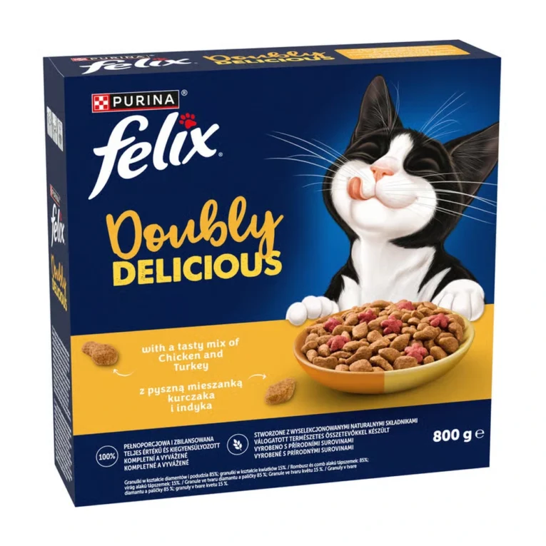 Felix Doubly Delicious Piletina i ćuretina suva hrana za odrasle mačke 800 g